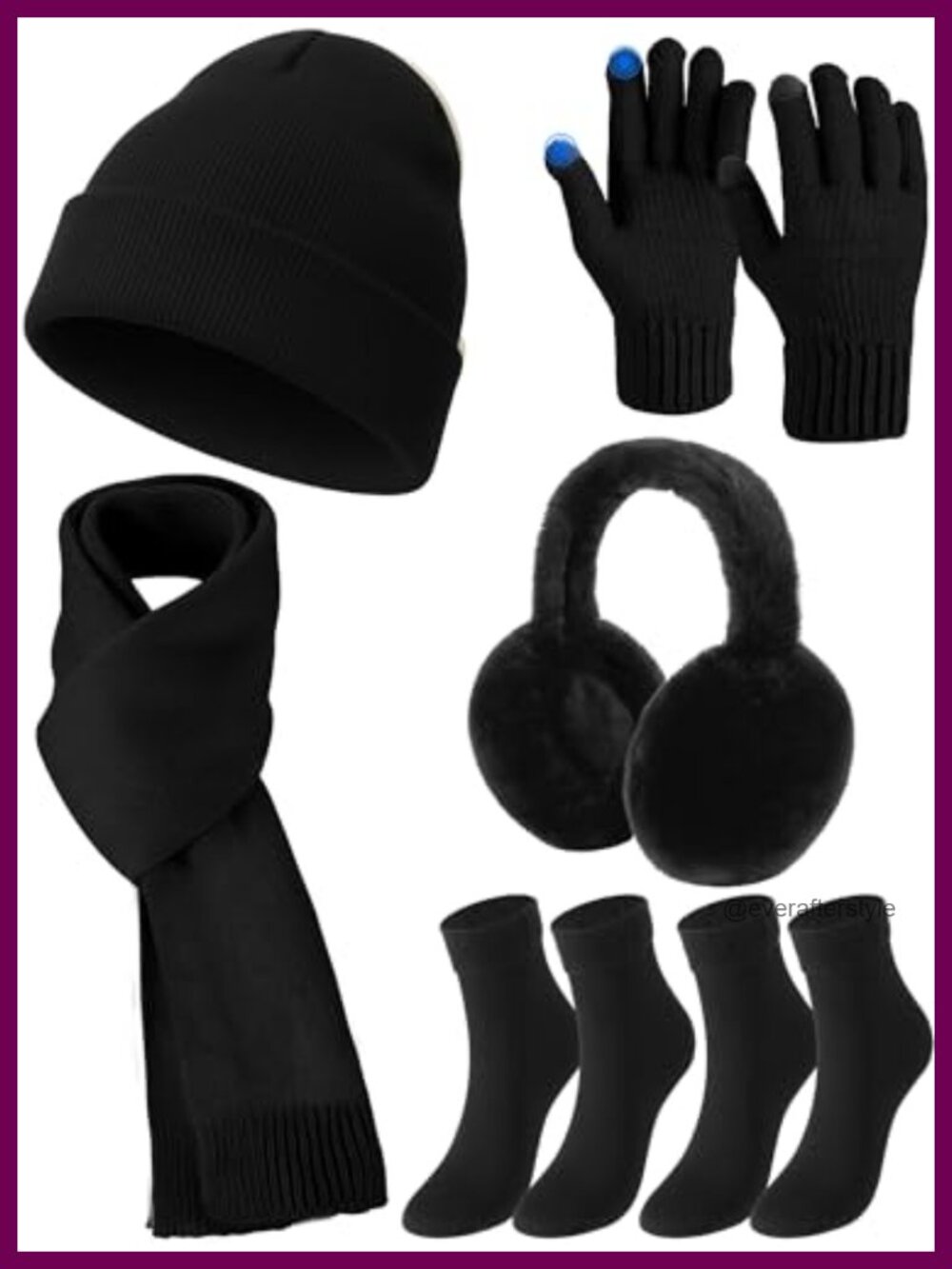6Pc Winter Hat Scarf Glove Sock Set Imitation Cashmere Touchscreen